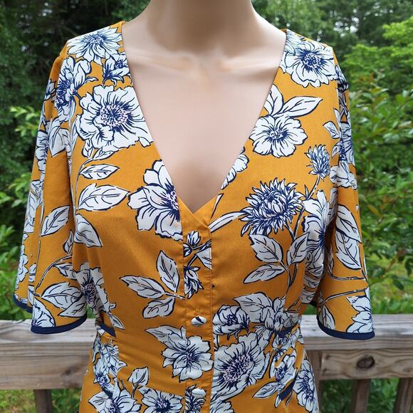 Eliza J Floral Fit & Flare Midi Dress Women's 8 Flutter Sleeve Pockets Retro - Picture 6 of 16